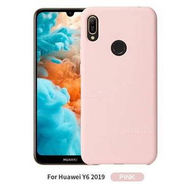 Howmak Slim Liquid Silicone Rubber Shockproof Phone Case Cover for Huawei Y6 (2019) - Pink