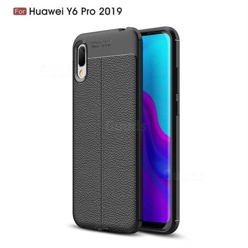 Luxury Auto Focus Litchi Texture Silicone TPU Back Cover for Huawei Y6 (2019) - Black
