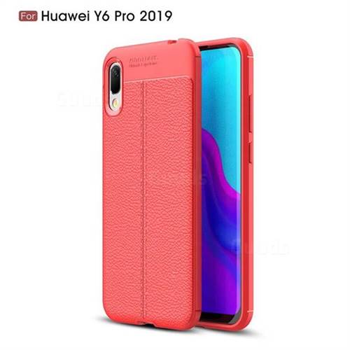 Luxury Auto Focus Litchi Texture Silicone TPU Back Cover for Huawei Y6 (2019) - Red