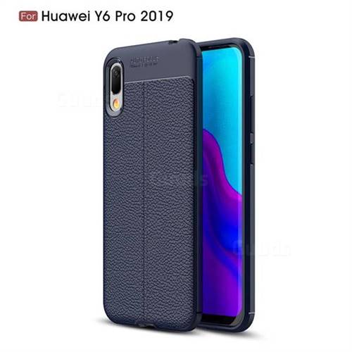 Luxury Auto Focus Litchi Texture Silicone TPU Back Cover for Huawei Y6 (2019) - Dark Blue