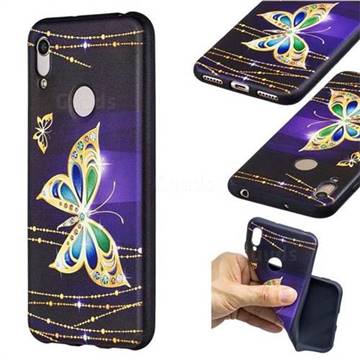 Golden Shining Butterfly 3D Embossed Relief Black Soft Back Cover for Huawei Y6 (2019)