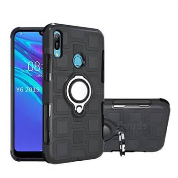 Ice Cube Shockproof PC + Silicon Invisible Ring Holder Phone Case for Huawei Y6 (2019) - Black