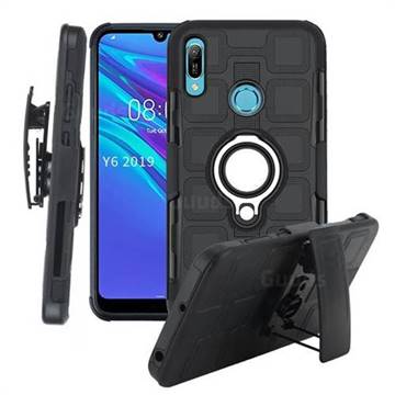 3 in 1 PC + Silicone Leather Phone Case for Huawei Y6 (2019) - Black