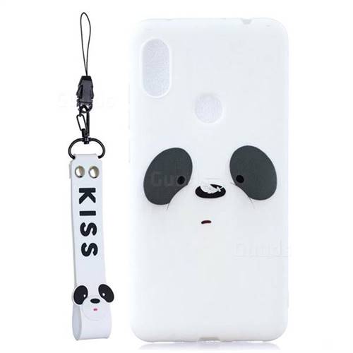 White Feather Panda Soft Kiss Candy Hand Strap Silicone Case for Huawei Y6 (2019)