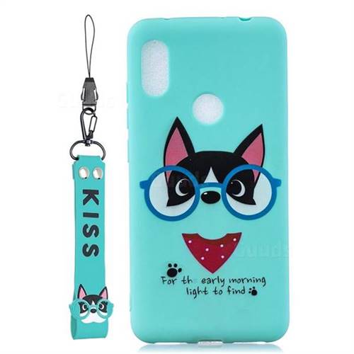 Green Glasses Dog Soft Kiss Candy Hand Strap Silicone Case for Huawei Y6 (2019)