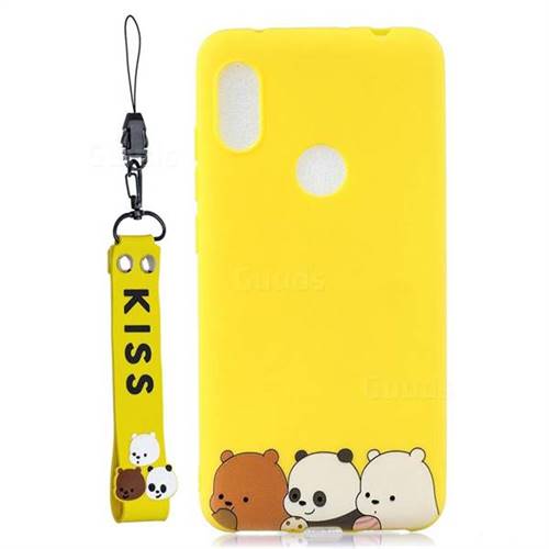 Yellow Bear Family Soft Kiss Candy Hand Strap Silicone Case for Huawei Y6 (2019)