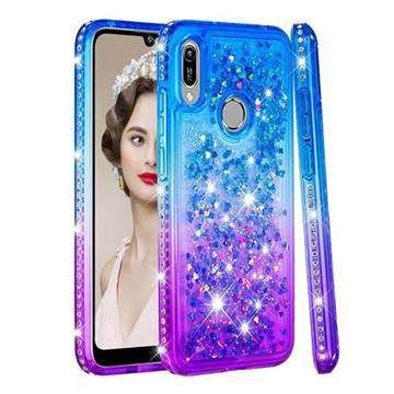 Diamond Frame Liquid Glitter Quicksand Sequins Phone Case for Huawei Y6 (2019) - Blue Purple