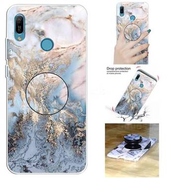 Golden Gray Marble Pop Stand Holder Varnish Phone Cover for Huawei Y6 (2019)