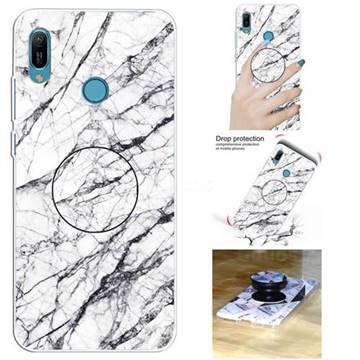 White Marble Pop Stand Holder Varnish Phone Cover for Huawei Y6 (2019)