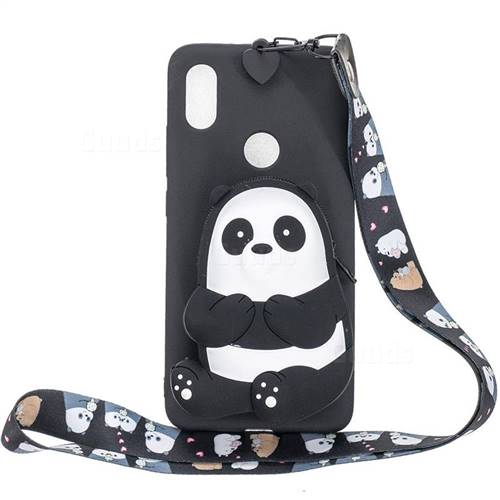 Cute Panda Neck Lanyard Zipper Wallet Silicone Case for Huawei Y6 (2019)