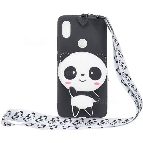 White Panda Neck Lanyard Zipper Wallet Silicone Case for Huawei Y6 (2019)