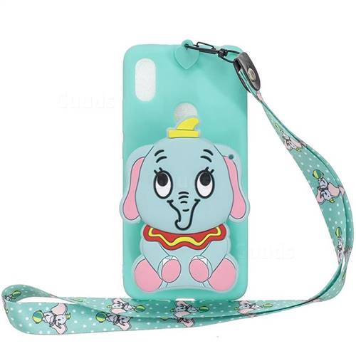 Blue Elephant Neck Lanyard Zipper Wallet Silicone Case for Huawei Y6 (2019)