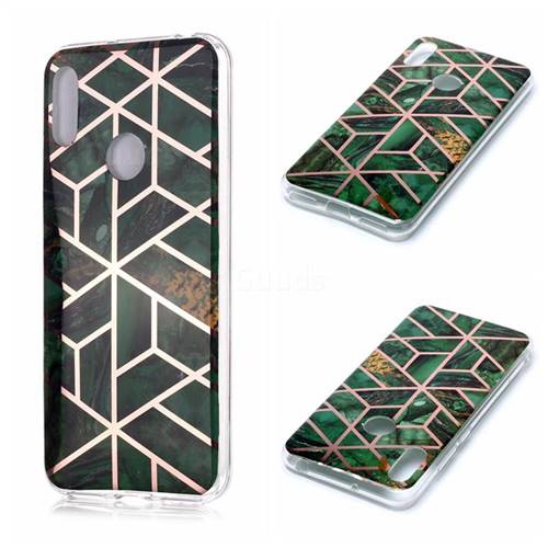 Green Rhombus Galvanized Rose Gold Marble Phone Back Cover for Huawei Y6 (2019)