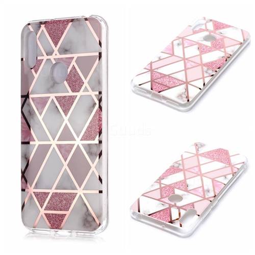 Pink Rhombus Galvanized Rose Gold Marble Phone Back Cover for Huawei Y6 (2019)