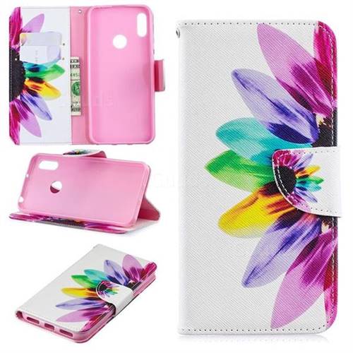 Seven-color Flowers Leather Wallet Case for Huawei Y6 (2019)