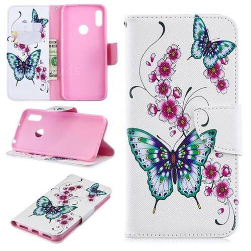 Peach Butterflies Leather Wallet Case for Huawei Y6 (2019)