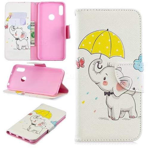 Umbrella Elephant Leather Wallet Case for Huawei Y6 (2019)