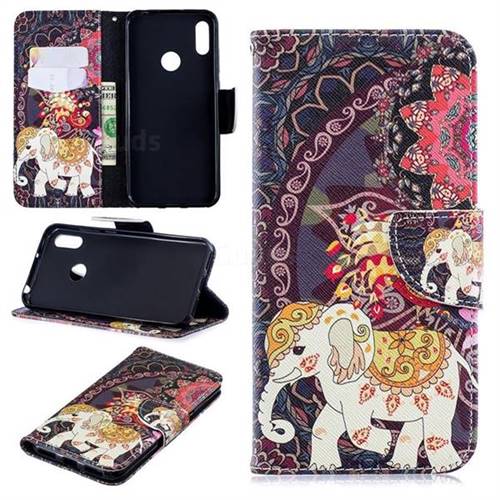 Totem Flower Elephant Leather Wallet Case for Huawei Y6 (2019)