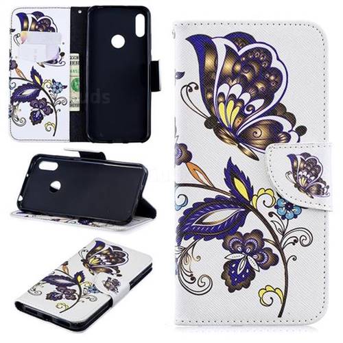 Butterflies and Flowers Leather Wallet Case for Huawei Y6 (2019)