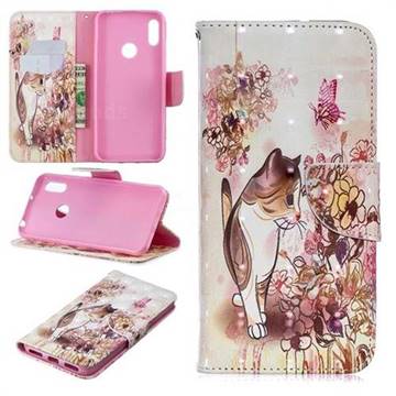 Flower Butterfly Cat 3D Painted Leather Wallet Phone Case for Huawei Y6 (2019)