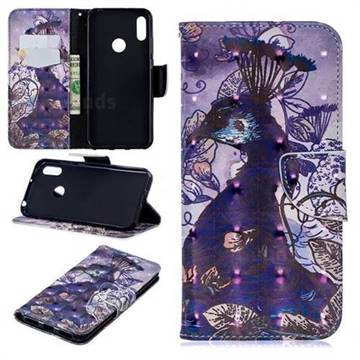 Purple Peacock 3D Painted Leather Wallet Phone Case for Huawei Y6 (2019)