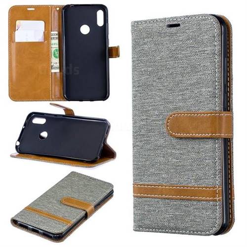 Jeans Cowboy Denim Leather Wallet Case for Huawei Y6 (2019) - Gray