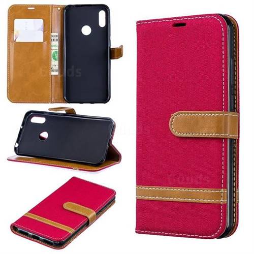 Jeans Cowboy Denim Leather Wallet Case for Huawei Y6 (2019) - Red