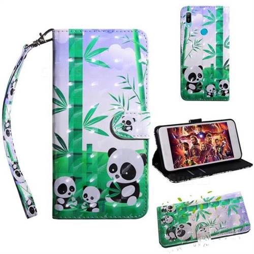 Eating Bamboo Pandas 3D Painted Leather Wallet Case for Huawei Y6 (2019)