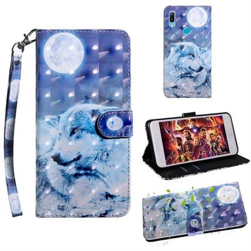 Moon Wolf 3D Painted Leather Wallet Case for Huawei Y6 (2019)