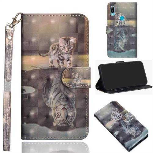Tiger and Cat 3D Painted Leather Wallet Case for Huawei Y6 (2019)