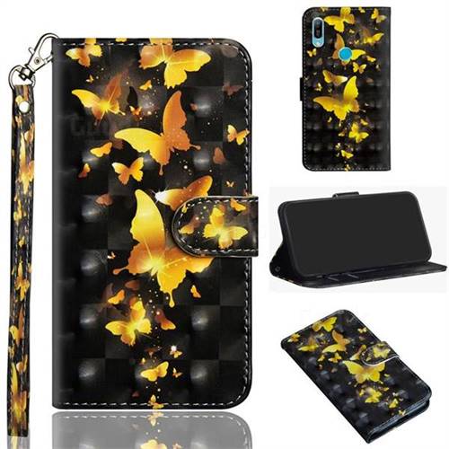 Golden Butterfly 3D Painted Leather Wallet Case for Huawei Y6 (2019)