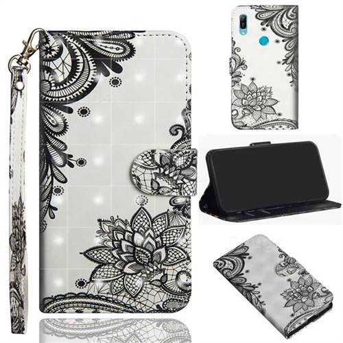 Black Lace Flower 3D Painted Leather Wallet Case for Huawei Y6 (2019)