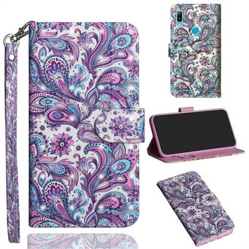 Swirl Flower 3D Painted Leather Wallet Case for Huawei Y6 (2019)
