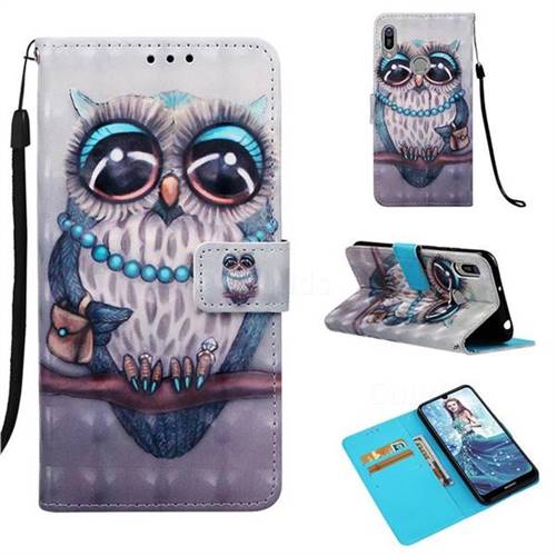 Sweet Gray Owl 3D Painted Leather Wallet Case for Huawei Y6 (2019)
