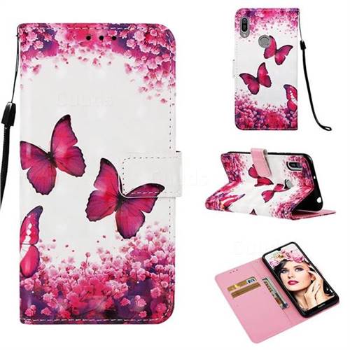 Rose Butterfly 3D Painted Leather Wallet Case for Huawei Y6 (2019)