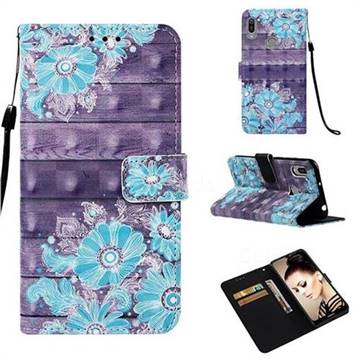 Blue Flower 3D Painted Leather Wallet Case for Huawei Y6 (2019)