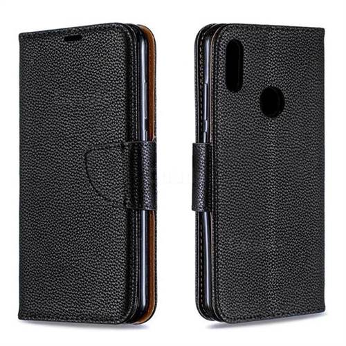Classic Luxury Litchi Leather Phone Wallet Case for Huawei Y6 (2019) - Black