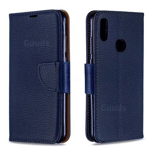 Classic Luxury Litchi Leather Phone Wallet Case for Huawei Y6 (2019) - Blue