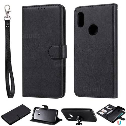 Retro Greek Detachable Magnetic PU Leather Wallet Phone Case for Huawei Y6 (2019) - Black