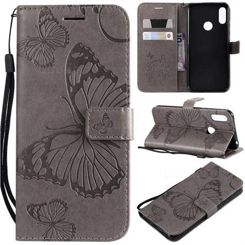 Embossing 3D Butterfly Leather Wallet Case for Huawei Y6 (2019) - Gray