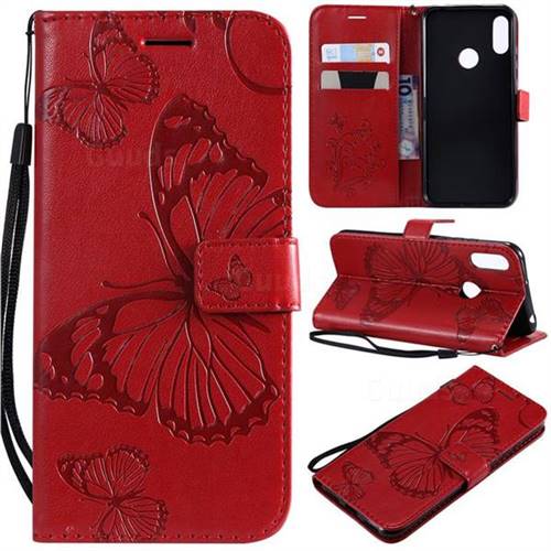 Embossing 3D Butterfly Leather Wallet Case for Huawei Y6 (2019) - Red