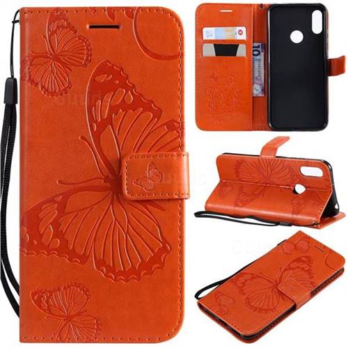 Embossing 3D Butterfly Leather Wallet Case for Huawei Y6 (2019) - Orange