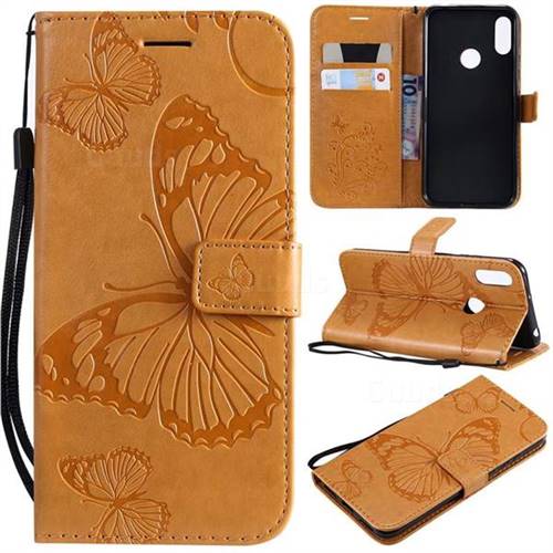 Embossing 3D Butterfly Leather Wallet Case for Huawei Y6 (2019) - Yellow