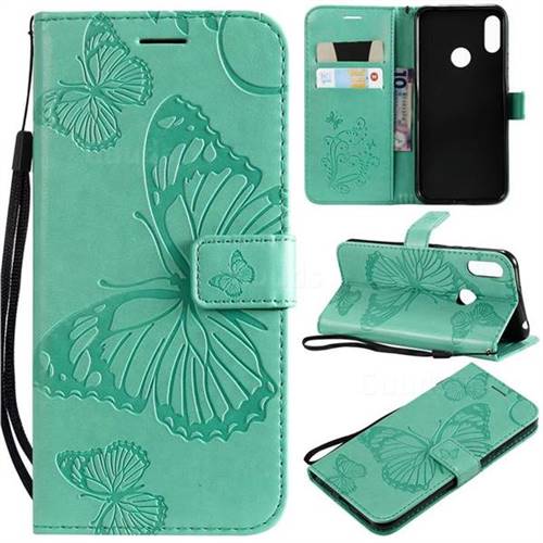 Embossing 3D Butterfly Leather Wallet Case for Huawei Y6 (2019) - Green