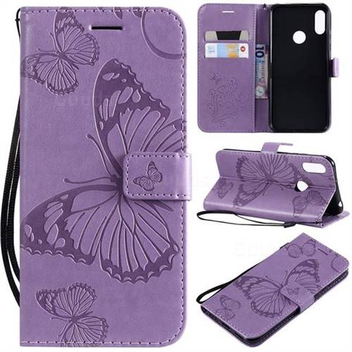 Embossing 3D Butterfly Leather Wallet Case for Huawei Y6 (2019) - Purple