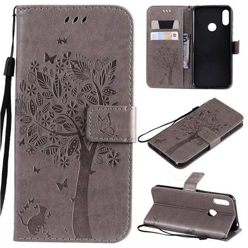 Embossing Butterfly Tree Leather Wallet Case for Huawei Y6 (2019) - Grey