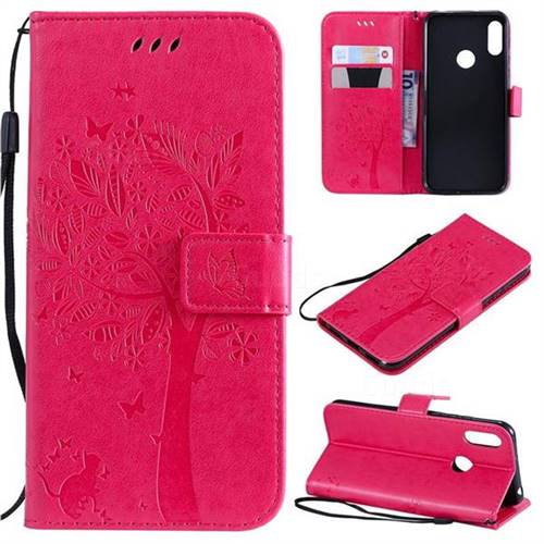 Embossing Butterfly Tree Leather Wallet Case for Huawei Y6 (2019) - Rose