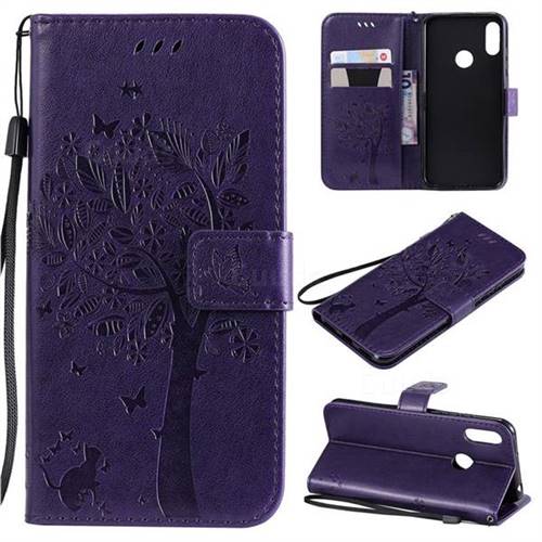 Embossing Butterfly Tree Leather Wallet Case for Huawei Y6 (2019) - Purple
