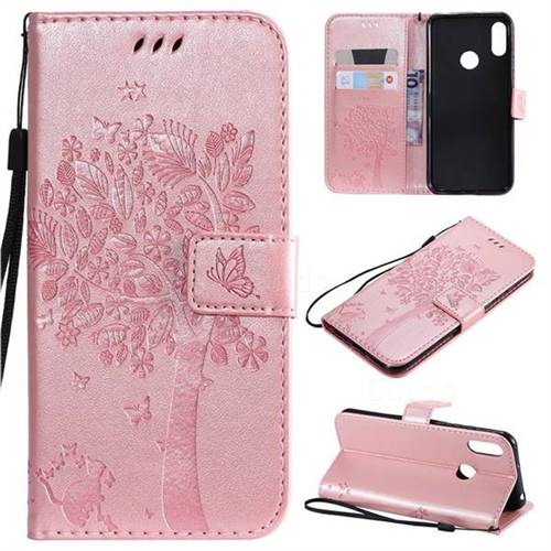 Embossing Butterfly Tree Leather Wallet Case for Huawei Y6 (2019) - Rose Pink