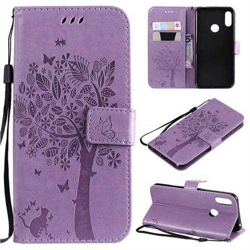 Embossing Butterfly Tree Leather Wallet Case for Huawei Y6 (2019) - Violet
